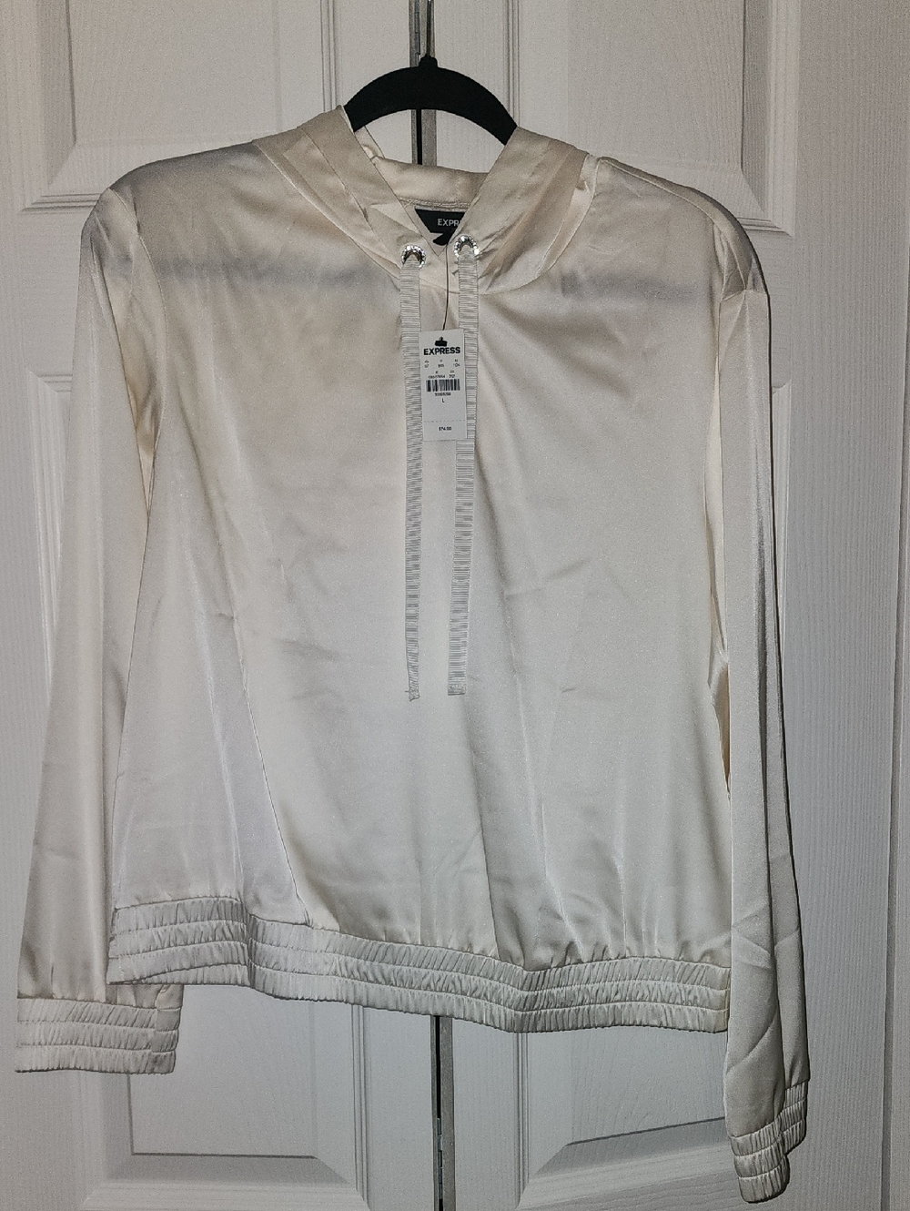 Express White Satin Hooded Pullover